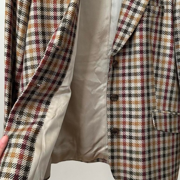 VINTAGE 1990s CLASSIC BROWN PLAID PATTERNED WOOL BLAZER JACKET SPORT COAT-14 - Picture 5 of 11